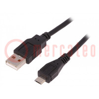 Kabel; USB 2.0; USB-A-stekker,USB B-microstekker; 1,8m; zwart