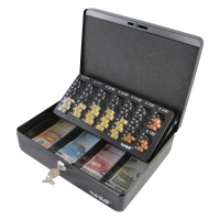 HMF 10015-02 Geldkassette mit Euro-Münzzählbrett, 4 Scheinfächer, Geldzählkassette 30 x 24 x 9 cm, schwarz