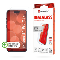 Displex Panzerglas (10H) für Apple iPhone 14 Pro Max, Eco-Montagerahmen, Tempered Glas, kratzer-resistente Schutzfolie, hüllenfreundlich