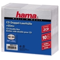 Hama CD Slim Double Jewel Case, pack 10 2 disques Transparent