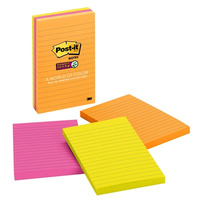 Post-It Super Sticky Notes, 4 in x 6 in, Rio de Janeiro Collection, Lined, 3 Pads/Pack, 90 Sheets/Pad zelfklevend notitiepapier Oranje, Roze, Geel 90 vel Zelfplakkend