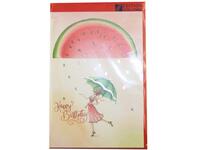 Geburtstagskarte Gollong Doppelkarte zum Geburtstag bedruckt mit Mädchen mit Schirm und Wassermelone, mit Text Happy Birthday, ohne Einlageblatt