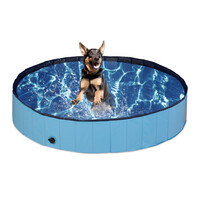 Relaxdays Hundepool, H x D: 30 x 160 cm, faltbar, mit Ablassventil, Hundeplanschbecken zur Abkühlung, PVC & MDF, blau