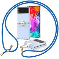 NALIA Clear Cover with Chain compatible with Samsung Galaxy Z Flip4 Case, Transparent Necklace Phonecase with Ring & Adjustable Strap, Anti-Yellow Hard Back & Silicone Frame Blue
