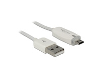USB Daten- und Ladekabel USB 2.0-A Stecker an Micro USB-B Stecker mit Leuchtanzeige, weiß, 1m, Deloc