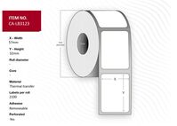 Label 57 x 32 mm. Core 25, Thermal Transfer. Removable, 2100 labels per roll. 12 rolls per box. Thermal transfer labels, White smooth Printerlabels