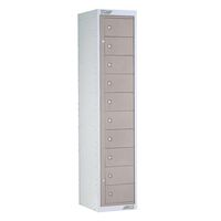Garment Storage Lockers with 10 compartments and light grey doors
