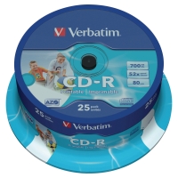 Verbatim CD-R, 700 MB, 80 perc, 52x, nyomtatható, 25 darab/adagoló