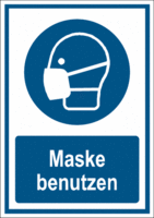 Kombischild - Maske benutzen, Blau, 37.1 x 26.2 cm, Kunststoff, Schlagzäh