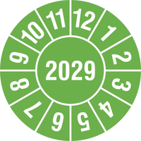Modellbeispiel: Prüfplaketten 2029 (1 Jahr), grün, Jahreszahl 4-stellig
