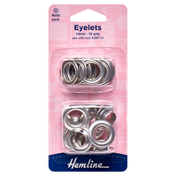 Hemline Eyelets Refill Pack: 14mm: Nickel and Silver: (G): 12 Pieces 1 x Pack consists of 5 Individual sales units