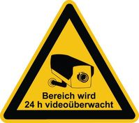 Videokennzeichnung - Bereich wird 24 h videoüberwacht, Gelb/Schwarz, 20 cm