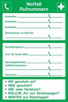 Notfall- und Notruf-Hinweisschild - Grün, 15 x 10 cm, Folie, Selbstklebend