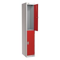 Coloured door lockers with standard top, 2 red doors, 300 x 300mm