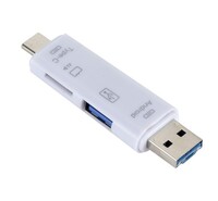 Adapter 5in1 (USB/microUSB/Type-C, OTG, microSD / pendrive olvasó) FEHÉR