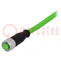 Connector: M12; plug; PIN: 4; female; D code-Ethernet; 10m; straight