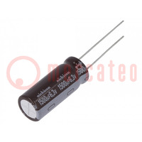 Kondenzátor: elektrolit; low ESR; THT; 1500uF; 6,3VDC; Ø10x25mm