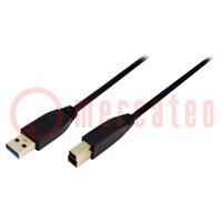 Cable; USB 3.0; USB A plug,USB B plug; nickel plated; 3m; black