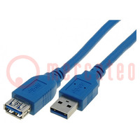 Câble; USB 3.0; USB A socle,USB A prise; nickelé; 3m; bleu; PVC