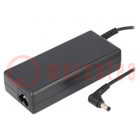 Power supply: switched-mode; 19VDC; 3.95A; Out: 5,5/2,5; 75W; 80%