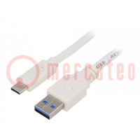 Kábel; USB 3.0; USB A dugó,USB C dugó; aranyozott; 0,5m; fehér