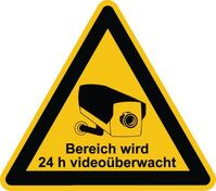 Videokennzeichnung - Bereich wird 24 h videoüberwacht, Gelb/Schwarz, PVC-Folie