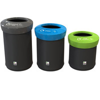 EcoAce Open Top Recycling Bin - 52 Litre - Black - Plastics - Red Lid