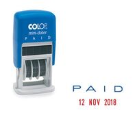 Colop S160/L2 Mini Word and Date Stamp PAID 25x12mm Blue/Red Ink
