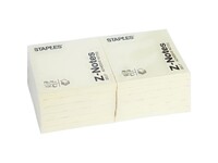 Staples Sticky Z-Notes Notitieblok, 76 x 76 mm, Geel (pak 12 x 100 vel)