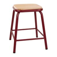 Bolero Cantina Low Stools in Wine Red with Wooden Seat Pad - Pack of 4