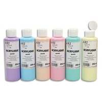 ART PLUS Lot de 6 flacons 250ml d'acrylique. Assortis pastel : Violet, Beige, Jaune, Bleu, Rose, Vert
