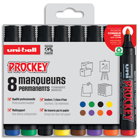 UNI-BALL Pochette de 8 marqueurs permanents pointe ogive encre pigmentée à base d'eau UNI PROCKEY