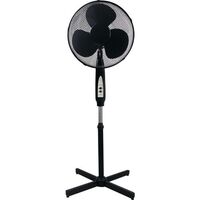 16 Inch black oscillating pedestal fan with remote and timer