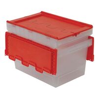 Clear multi purpose containers with coloured attached lid