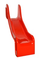 Glijbaan speeltoestellen speelplaats rood met hoge instap extra veilig voor kinderen, kunststof polyester voor platvorm van 100cm, breedte 50cm kleur RAL 3000, voor openbare speelplaatsen