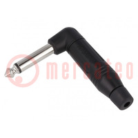 Plug; Jack 6,3mm; male; mono; ways: 2; angled 90°; for cable; black