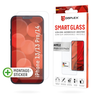 Displex Smart Glass (9H) für Apple iPhone 13/13 Pro/14, Montagesticker, unzerbrechlich, ultra-dünn, unsichtbar