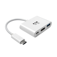 Tripp Lite U444-06N-H4U-C USB-C auf HDMI 4K Adapter mit USB 3.x (5 Gbps) Nabenanschlüsse und 60 W PD-Aufladung, HDCP, Weiß