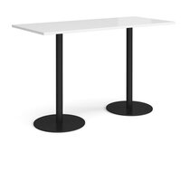 Monza rectangular poseur table with flat round black bases 1800mm x 800mm - whit