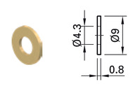 Unterlegscheibe, M4, H 0.8 mm, Innen-Ø 4.3 mm, Außen-Ø 9 mm, Messing, vergoldet,