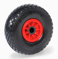 fetra® PU-Rad, schwarz, Blockprofil, Stahlblech-Felge rot, Nabelänge 75 mm versetzt, Ø Bohrung 25 mm
