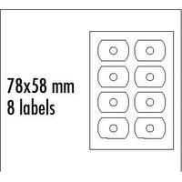 Logo etykiety na CD 78mm x 58mm, A4, matowe, białe, 8 etykiety, CD-R card, 140g/m2, pakowane po 25 szt., do drukarek atramentowych