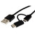 USB kabel (2.0), USB A M - microUSB (M) + USB C (M), 1m, okrągły, czarny, plastic bag, z redukcją do USB C