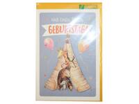 Geburtstagskarte Gollong Tiere im Zelt, 12,5x18,5cm