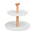 Relaxdays Etagere, 2 Etagen, Kunststoff & Holz, runder Servierständer, HxD 24x25 cm, Cupcake Ständer, modern, weiß/natur