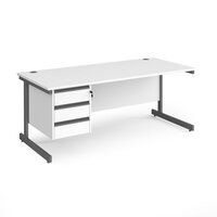 Contract 25 straight desk with 3 drawer pedestal and graphite cantilever leg 180
