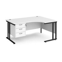 Maestro 25 right hand ergonomic desk 1600mm wide with 3 drawer pedestal - black