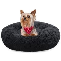 BLUZELLE Dog Bed for Small Dogs & Cats, 20" Donut Dog Bed Washable, Round Plush Dog Pillow Fluffy Cat Bed Cat Pillow, Calming Pet Mattress Soft Pad Comfort No-Skid Black