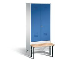 CLASSIC cloakroom locker with bench mounted at front, doors close in the middle