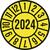 Hinweisschild, Plakette, gelb,Jahr 2024, PVC-Folie, Durchm.35 mm, Pack 10 St.